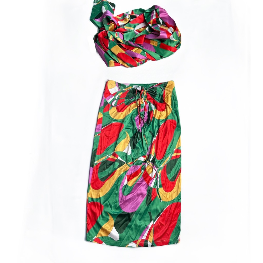With Jean Naomi Midi Skirt Geo Print Green